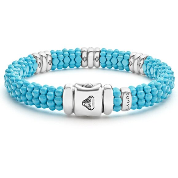 Blue Caviar Blue Three Station Ceramic Diamond Bracelet from Lagos | 9mm Sz7 - Picture 3 of 13